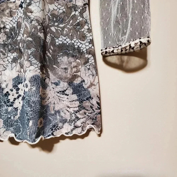 ANAC Designed By Kimi Mesh Mixed Print 3/4 Sleeve Top Made in Korea Size Large - Picture 2 of 7